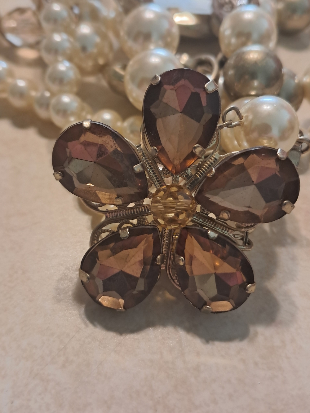 Park Lane Brown and Gold Floral Teardrop Crystal Brooch